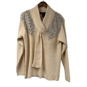 I B Diffusion Sweater Cream Rhinestones Medium Angora Blend Vintage Glam Silk
